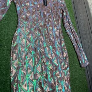 Fashion Nova Geometric Sequin Dress - Green and Purple